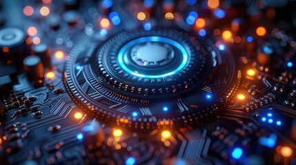 Abstract digital landscape of glowing binary code, tech cybersecurity concept.