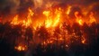 A wildfire spreading through a forest, Flames engulfing trees and vegetation