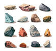 Cartoon Diverse Rocks. Stones Vector Flat Style Collection, Various rock calculus