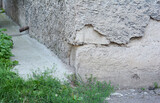 Fototapeta Tulipany - House foundation concrete wall damage and need to repair.