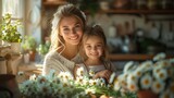 Fototapeta  - Mother and Daughter Enjoying Gardening Together. Mother's Day