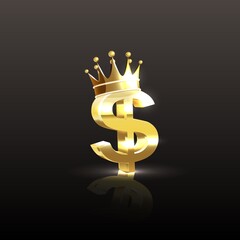 Gold Dollar Sign and Crown Icon Logo Template Illustration Design.