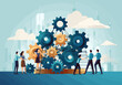 © Perfect Vector - Teamwork Collaboration: Business People Connecting Cogwheel Gears - Concept Illustration of Cooperation for Success, Efficiency, Productivity