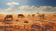 © daniil - cows in a dry field looking for water, global warming