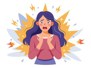 Distressed woman feeling panic attack, Acute stress response vector cartoon illustration.