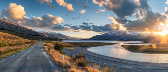 Wall Mural - road mountains landscape at Sunrise