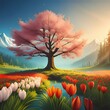  a virtual forest scene where the tulip tree stands tall, its blossoms dancing in the breeze.
