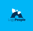 Logo Abstract People Circles Silhouette Blue color. Template design vector.