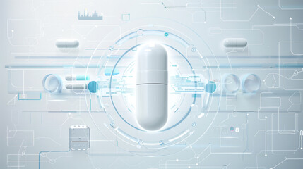 Wall Mural - Futuristic digital render of smart pills in a high-tech interface setting, illustrating modern healthcare technology.