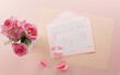 Happy Mother's day and Women's Day decoration concept made from flower and gift box on pastel background.