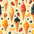 Ice cream with fruits pattern, summer food concept