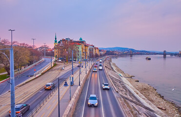 Canvas Print - The Friedrich Born Quay in the evening, Budapest, Hungary