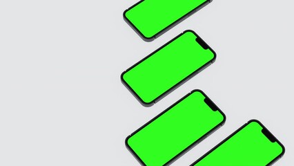 Wall Mural - mobile phone move in and move out show empty green screen on green background, application or websit