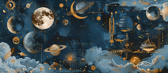 Wall Mural - astrology, numerology, occult sciences, space and constellations, esoteric banner, tarot cards, fort