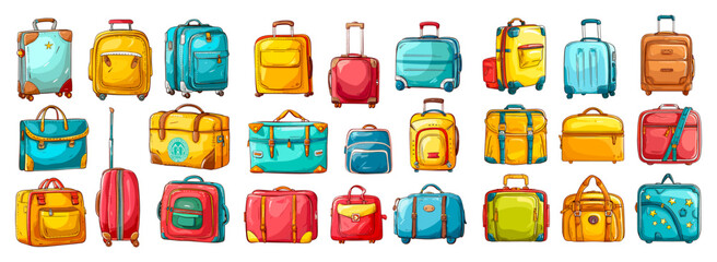 touristic suitcases. travel trip baggage journey suitcase voyage business case plastic luggage with 