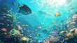 Underwater landscape with many small coral and underwater plant  ,Generative ai,