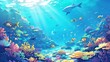Underwater landscape with many small coral and underwater plant  ,Generative ai,