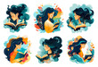 Woman book imagination concept, dramatic mysterious female person read novel books or diary, melancholic or happy abstract reading, lady dream reader vector illustration