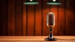 Vintage microphone on wooden stage