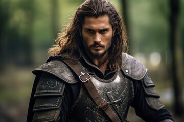 Poster - Rugged medieval warrior with long hair and beard