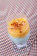 sticky rice with mango served on a glass