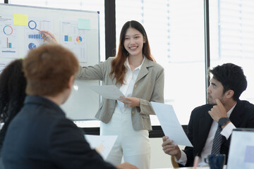 Wall Mural - Team of business people and working together in office, Startup projects and business presentation.