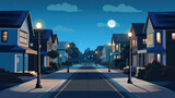 Fototapeta  - Street in suburb district with residential house at night
