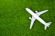 Passenger plane on the grass. Green air transportation of passengers and cargo. Environmentally friendly aircraft, green fuel. Technological innovations in aviation industry.