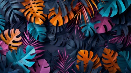 Wall Mural - Abstract background with colorful palm leaves in the style of paper art