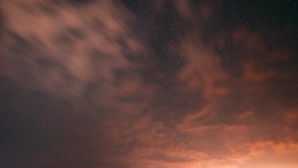 Wall Mural - Amazing Night Starry Sky Transition To Bold Morning Sky. Bright Dramatic Trails Of Stars And Meteors. Sky In Different Colors. From Dusk Till Dawn. Misty Night Time. Fast Running Clouds Timelapse.