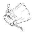Aroma Bag Vector line art. Black and white drawing of pouch with drawstrings. Outline illustration of small sachet for herbal spa. Sketch on isolated background. Hand drawn editable clipart
