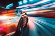 Dynamic Motor Sports Scene: Blurry Background with Speeding Race Car on Track. Concept Fast Cars, Racing Scenes, Blurry Background, Speeding Vehicles, Dynamic Motorsports