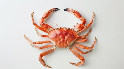 Wall Mural - A vibrant orange crab with raised claws on a bright white background, showcasing sharp details.