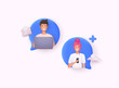 Man, woman couple chatting, Messaging using chat app or social network. Two persons cellphone conversation sending messages. 3D Web Vector Illustrations.