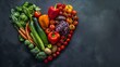 Assorted fresh vegetables artistically arranged on a dark background, highlighting natural colors and health.