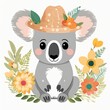 Floral Baby Koala Nursery Generative AI Illustration 
