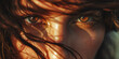 close up of detailed eyes, photographic 35mm shot, goddess & temptress, candid, golden hour, cinematic lightning