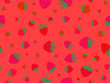 Seamless pattern with red strawberry on red background. Drawing of strawberries in a minimalist style. Strawberry design for wallpaper, wrapping paper and promotional items. Vector illustration