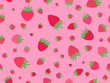Seamless pattern with red strawberry on pink background. Drawing of strawberries in a minimalist style. Strawberry design for wallpaper, wrapping paper and promotional items. Vector illustration