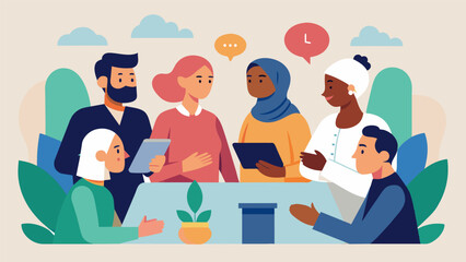 Wall Mural - An intimate and candid conversation takes place a community leaders who share their personal experiences and struggles with discrimination and. Vector illustration