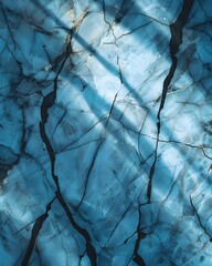 Sticker - Abstract Blue Marble Texture With Black Cracks Background, Overhead View, Sunlight, Shadows