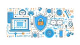 Flat Illustration of Security Symbols and Cybersecurity Transformation in Business