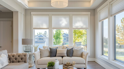 modern interior window with energy-efficient cellular shades, featuring honeycomb design for superio