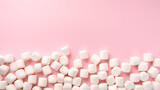 Fototapeta Do akwarium - White marshmallows, flat lay top view