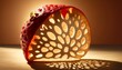 Close-up of a halved strawberry with intricate lighting highlighting its texture
