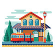 colorful illustration of train station