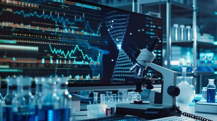 Wall Mural - scientist analyzing microscope slide at laboratory. young woman technician is examining a histologic
