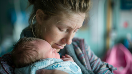 a mother embracing her newborn baby for the first time, tears of overwhelming love and tenderness st