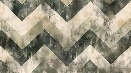 Wall Mural - A chevron patterned wall with a grey and white color scheme