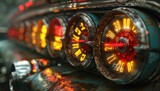 Fototapeta  - Close-up of a car's dashboard with the speedometer and tachometer gauges.